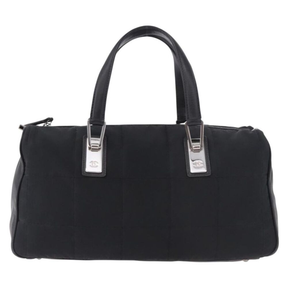 Chanel Square Stitch Boston Quilted Nylon Black Nylon Handbag
